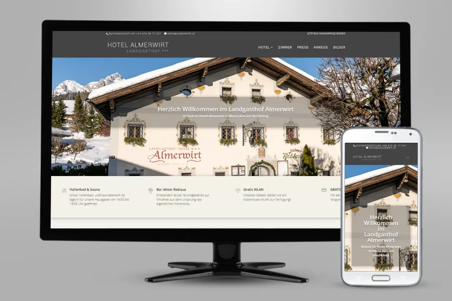 Referenz Homepage Almerwirt: Website auf Bildschirm und Smartphone