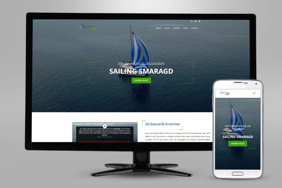 Referenz Homepage Smaragd Sailing: Website auf Bildschirm und Smartphone