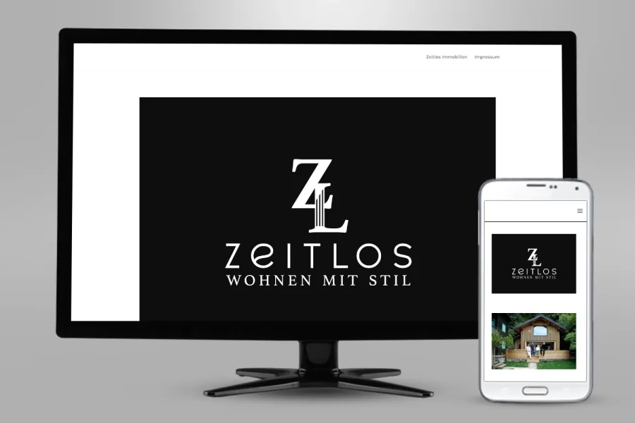 Referenz LandingPage Zeitlos Bauträger GmbH: Website auf Bildschirm und Smartphone