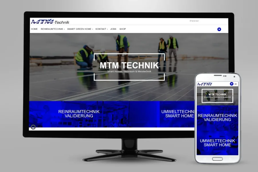 Referenz Onlineshop MTM Technik: Onlineshop auf Bildschirm und Smartphone