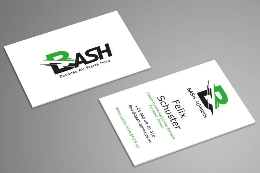 Referenz Visitenkarte Bash Athletics: Gestaltung als Druckansicht