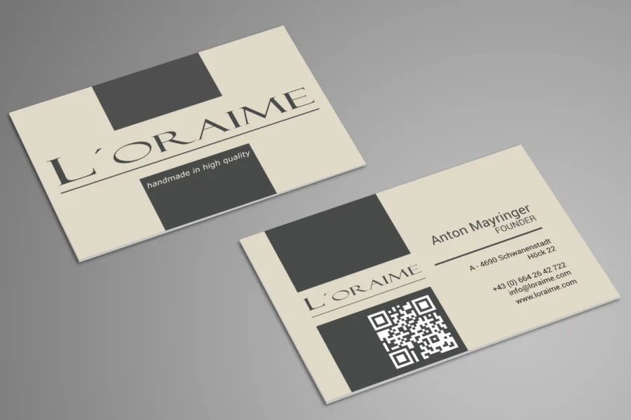 Referenz Visitenkarte L’Oraime: Gestaltung als Druckansicht