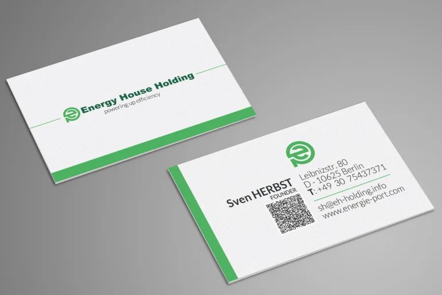 Referenz Visitenkarten Energy House Holding: Gestaltung als Druckansicht