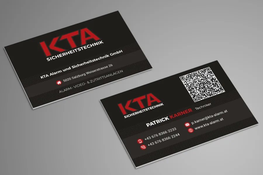 Referenz Visitenkarten Erstellung KTA Sicherheitstechnik: Gestaltung als Druckansicht