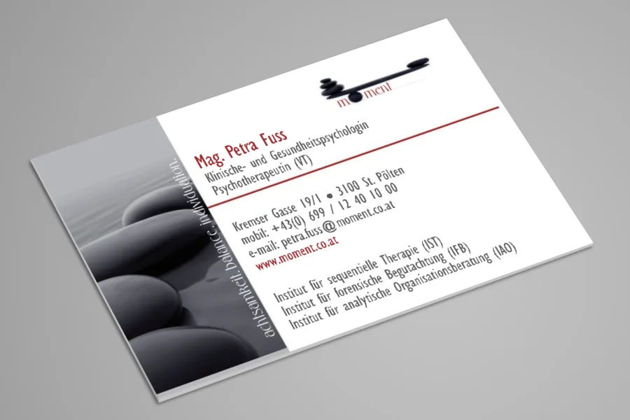 Referenz Visitenkarten Firma Moment: Gestaltung als Druckansicht