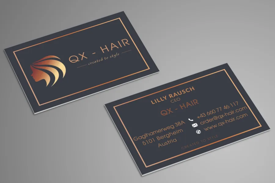 Referenz Visitenkarten / Logo QX Hair: Gestaltung als Druckansicht