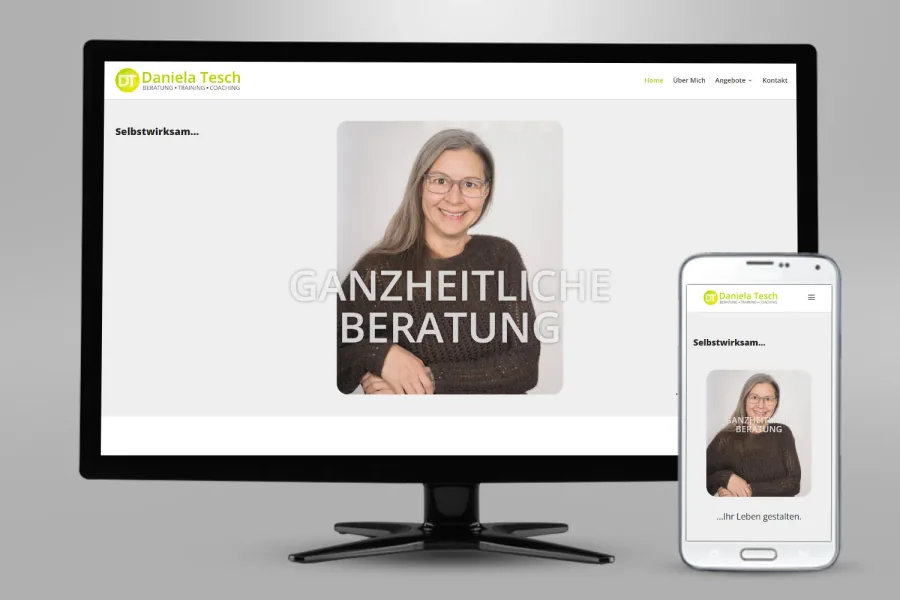 Referenz Webseite Daniela Tesch: Website auf Bildschirm und Smartphone
