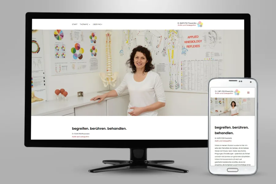 Referenz Webseite Dr. Edith Pöll-Powondra: Website auf Bildschirm und Smartphone