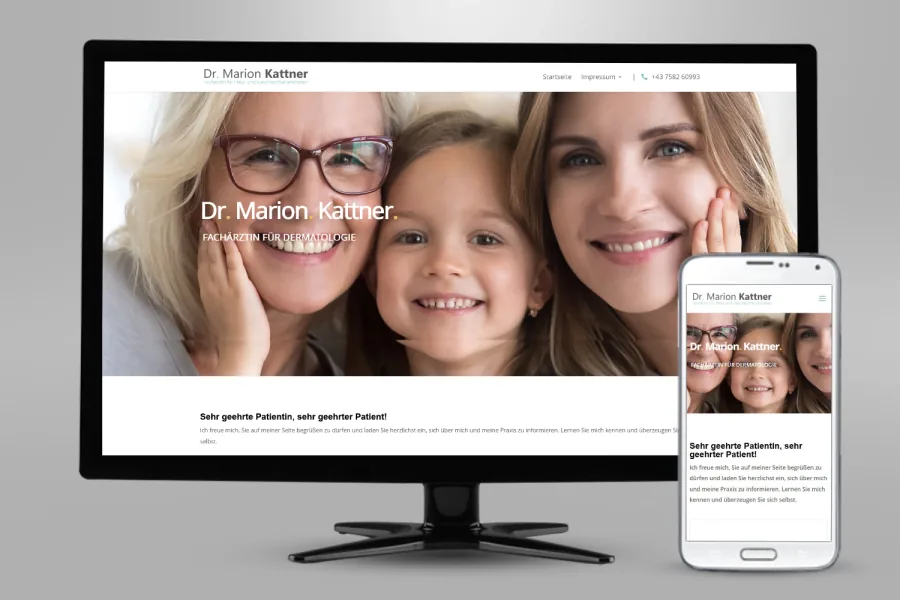 Referenz Webseite Dr. Marion Kattner: Website auf Bildschirm und Smartphone