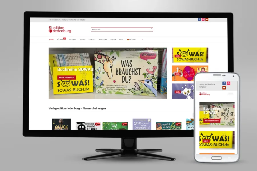 Referenz Webseite edition riedenburg: Website auf Bildschirm und Smartphone