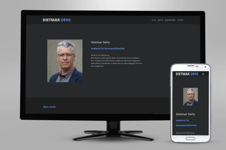 Referenz Webseite Künstler Dietmar Dehs: Website auf Bildschirm und Smartphone