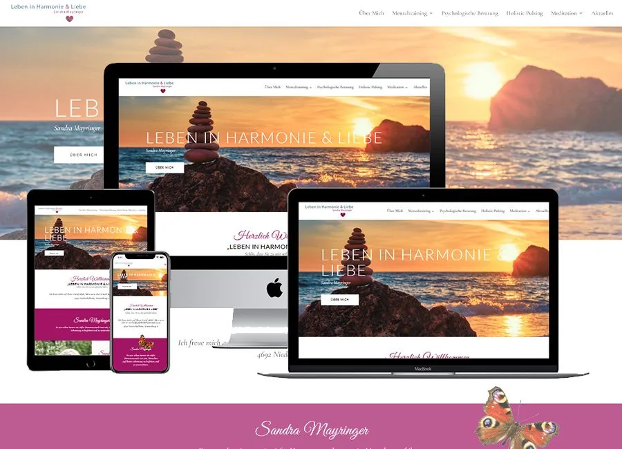 Referenz Webseite Leben in Harmonie: Website auf Bildschirm und Smartphone