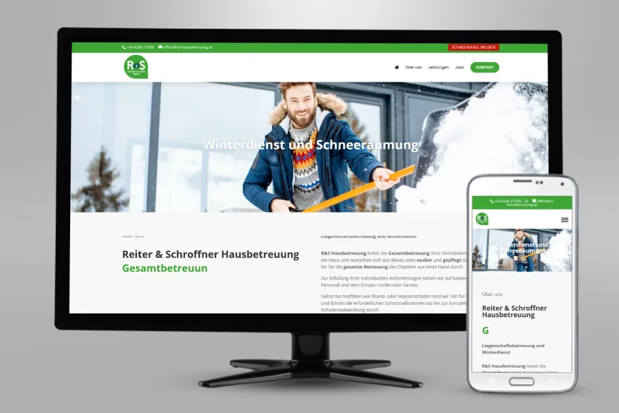 Referenz Webseite R&S Hausbetreuung: Website auf Bildschirm und Smartphone