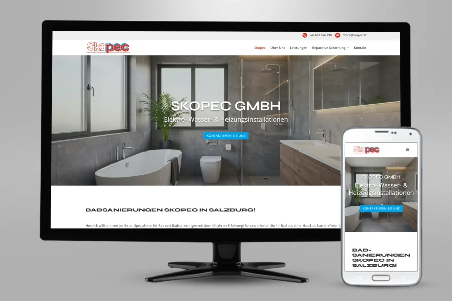 Referenz Webseite Skopec GmbH: Website auf Bildschirm und Smartphone