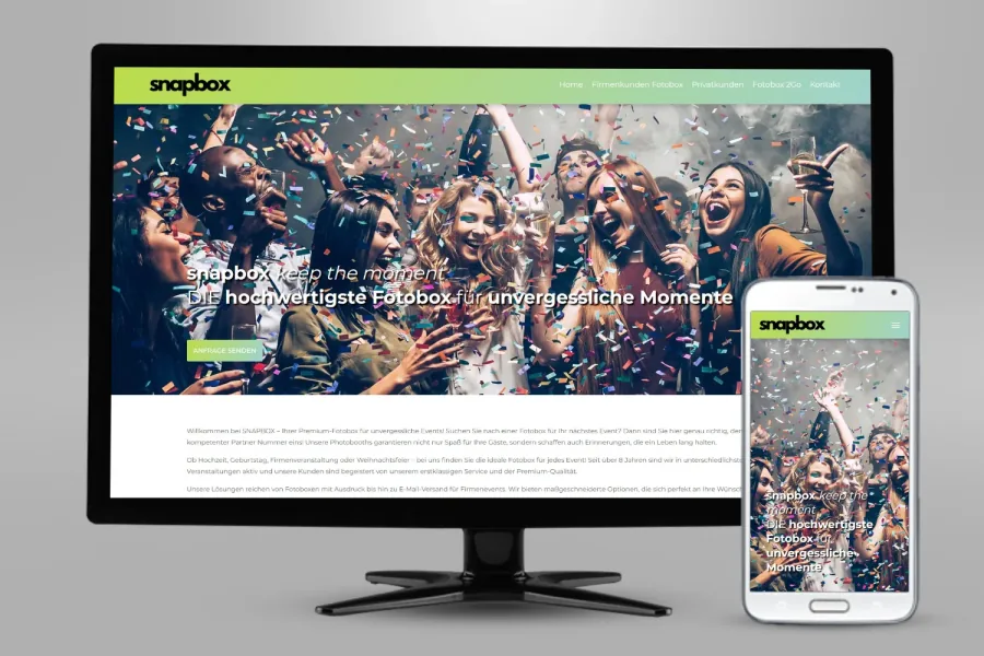 Referenz Webseite snapbox: Website auf Bildschirm und Smartphone