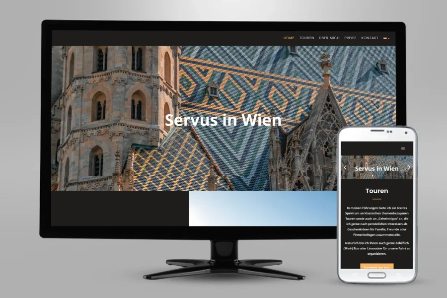 Referenz Webseite Vienna Guide: Website auf Bildschirm und Smartphone