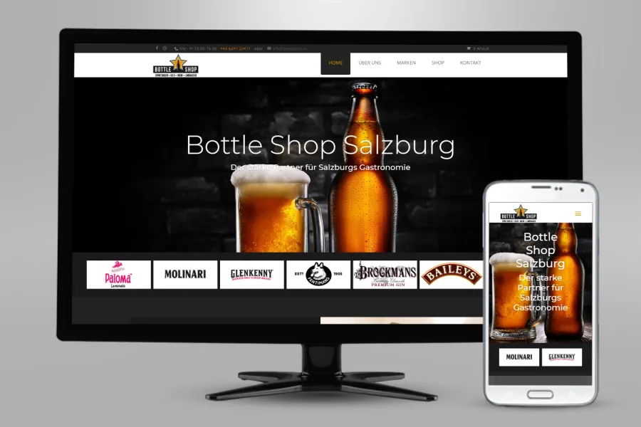 Referenz Webshop Bottle Shop Salzburg: Onlineshop auf Bildschirm und Smartphone