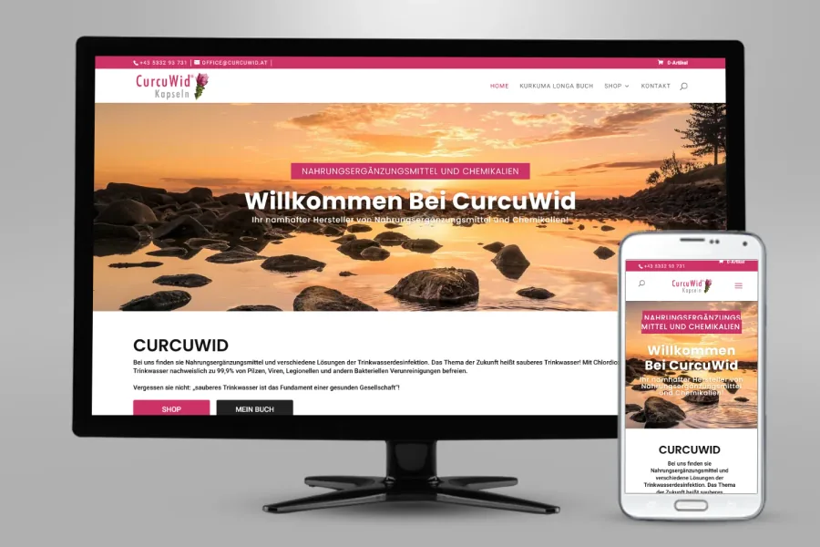 Referenz Webshop Curcuwid GmbH: Onlineshop auf Bildschirm und Smartphone