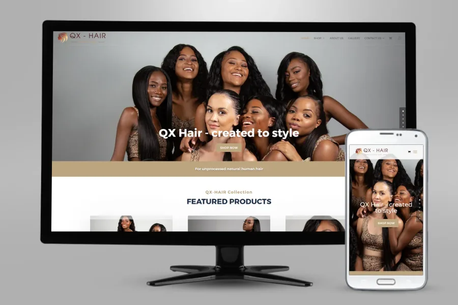 Referenz Webshop QX Hair: Onlineshop auf Bildschirm und Smartphone