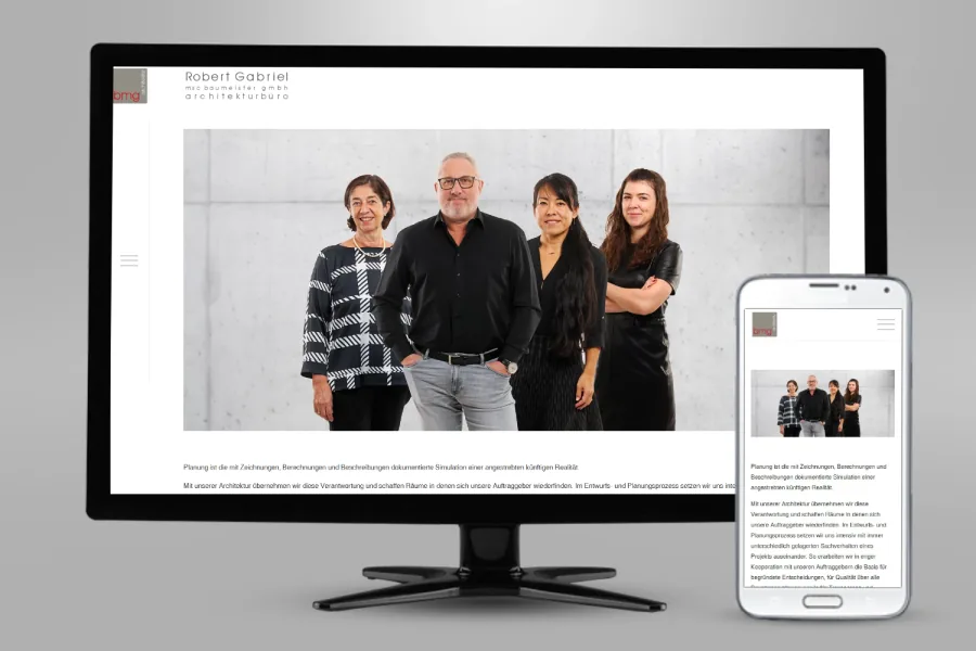 Referenz Website Baumeister Gabriel: Website auf Bildschirm und Smartphone